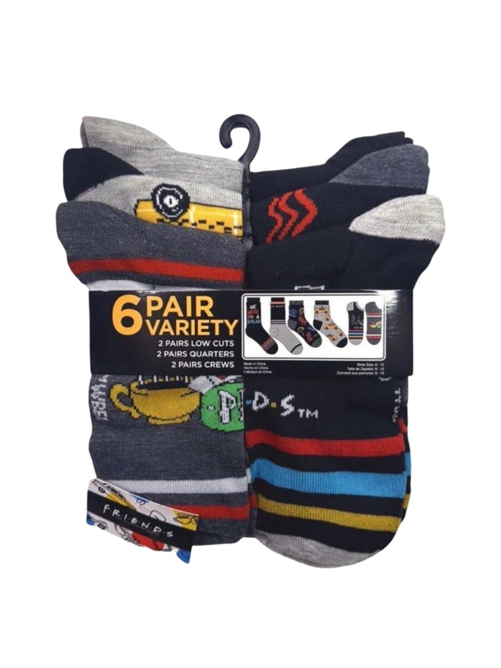 Friends 6-Pack Variety Novelty Socks - Shoe Size 6-12
